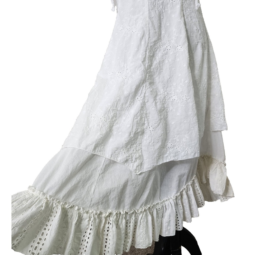 Womens White Cotton Floral Lace Tiered Lined Eyelet Midi Dress L-XL Wedding Fair - Picture 10 of 15